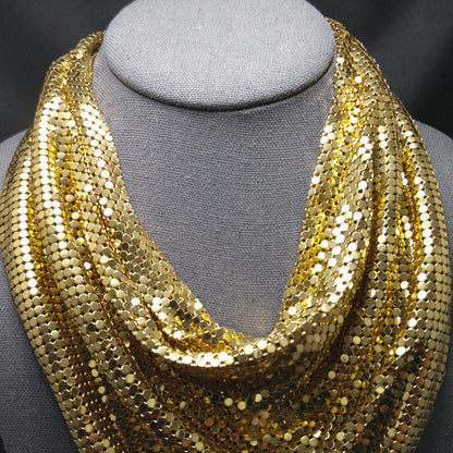 Whiting & Davis Gold Mesh Necklace, Disco Gold Plated, 1970s Vintage Necklace