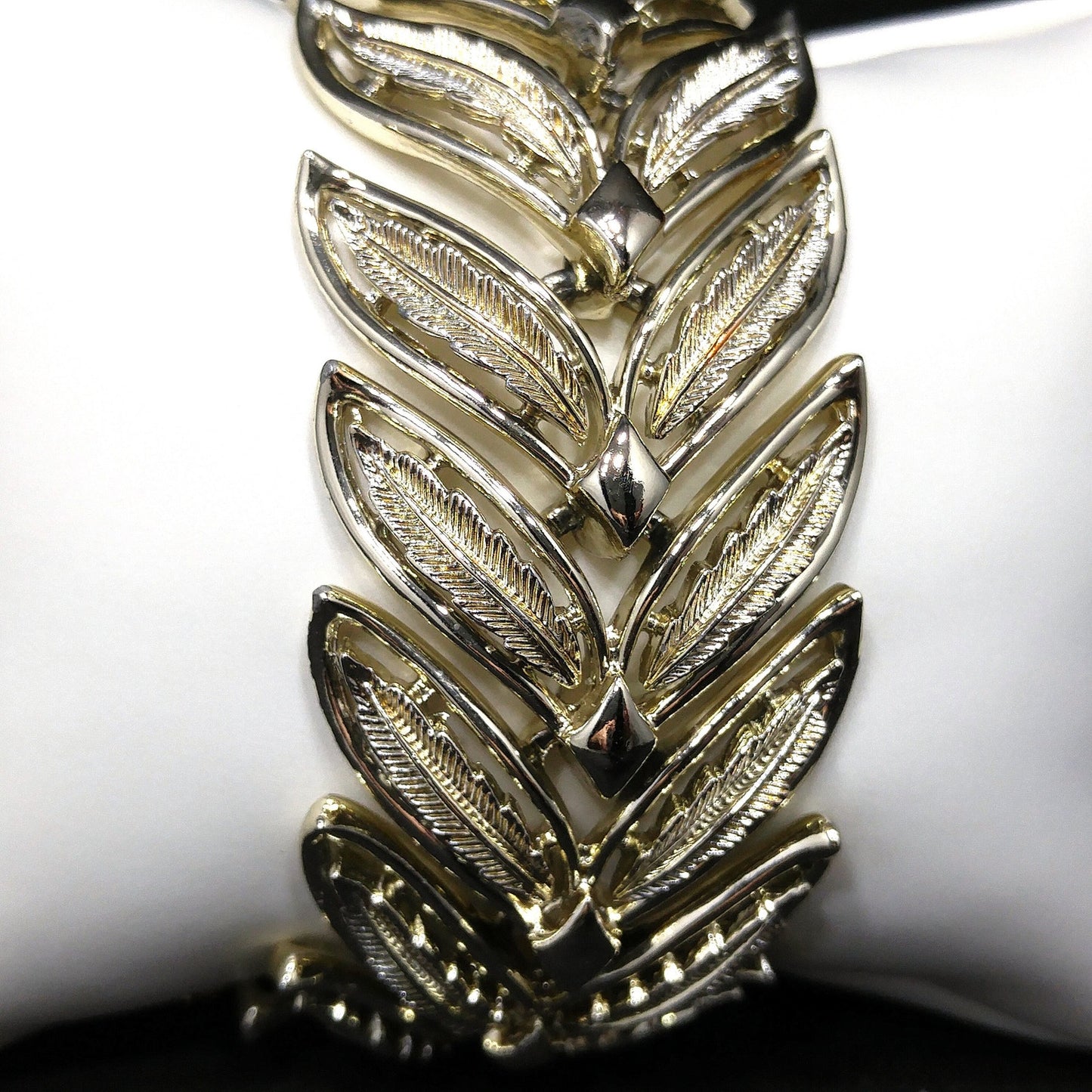 Coro Pegasus Leaves Wide Bracelet, Gold Plated, Safety Chain, 1950s Vintage Jewelry