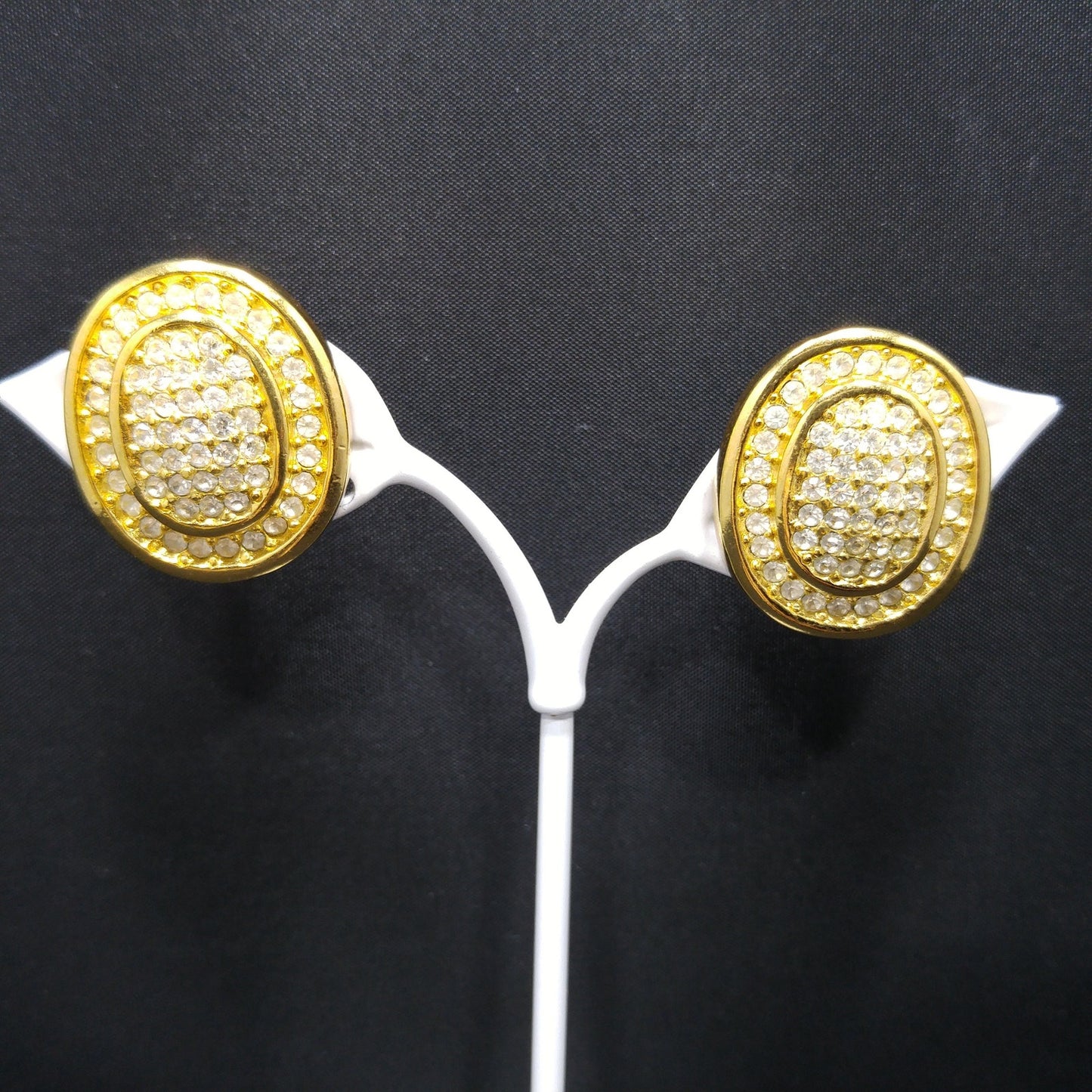 Vintage Christian Dior Pave Clear Rhinestone Clip Earrings, Gold Plated, 1980s