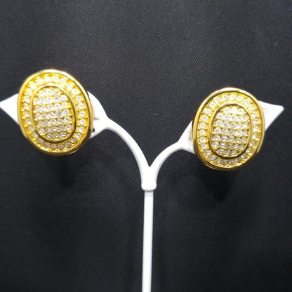 Vintage Christian Dior Pave Clear Rhinestone Clip Earrings, Gold Plated, 1980s