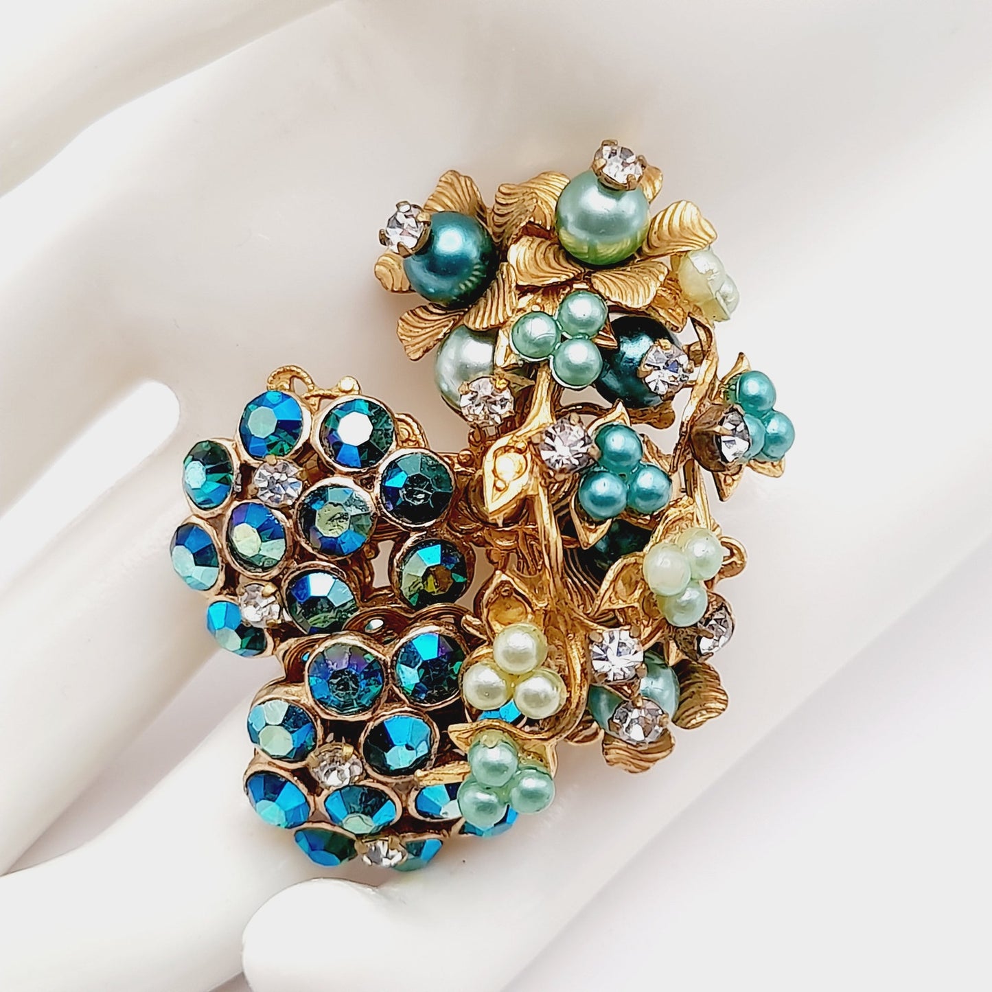 Vintage Miriam Haskell Robert Style 1940s 1950s Floral Rhinestone Brooch