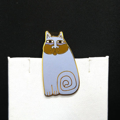 Vintage Laurel Burch "Olivia" Lavender Cat Brooch, Gold Plated, Enamel, 1980s