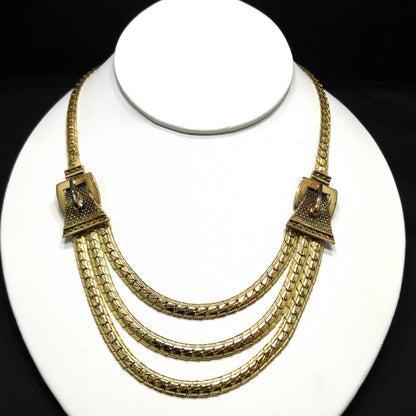 Whiting & Davis Buckle Necklace, Gold Plated, 1940s Vintage Jewelry