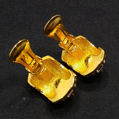 Vintage Christian Dior Earrings – 1980s Gold Plated Half Hoop Pave Rhinestone & Purple Crystal – Signed Chr. Dior Pat. 2733491