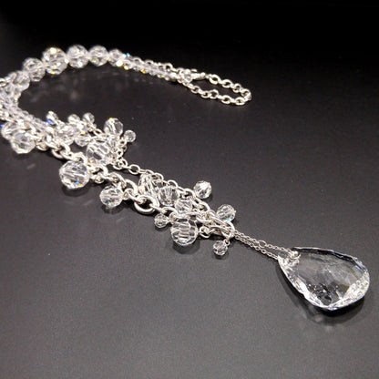 Vintage Swarovski Swan Logo Long Crystal Necklace Teardrop Pendant 1990s