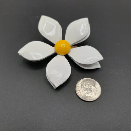 Vintage 1960s White Yellow Enamel Flower Brooch