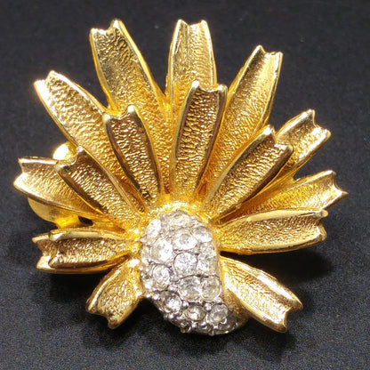 Jomaz Gold Plated Brooch & Earrings, Pave Rhinestones, Joseph Mazer Co, 1960s Vintage Jewelry
