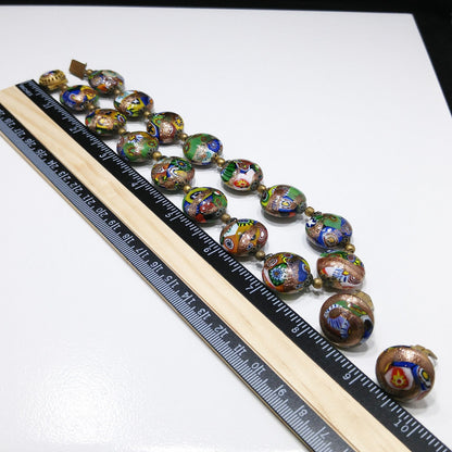 Italian Millefiori Venetian Glass Necklace & Earrings, Aventurine Glitter Beads