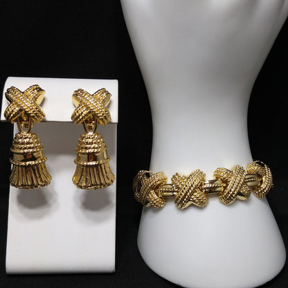Vintage Ivana Tassel Earrings & Bracelet Set, Gold Plated, 1990s Vintage Jewelry