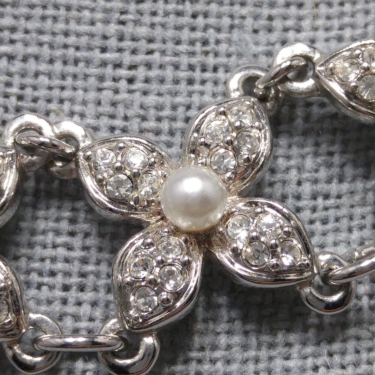 Vintage Swarovski Swan Logo Pearl Rhinestone Floral Choker Necklace 1990s