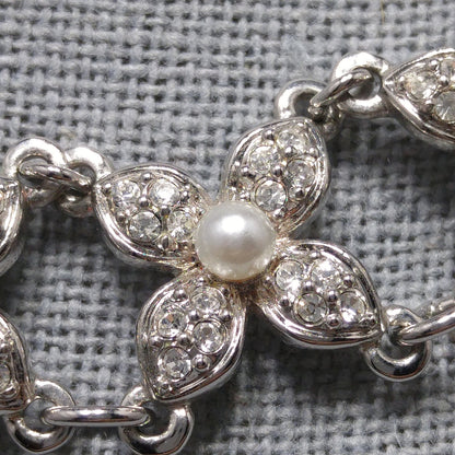 Vintage Swarovski Swan Logo Pearl Rhinestone Floral Choker Necklace 1990s