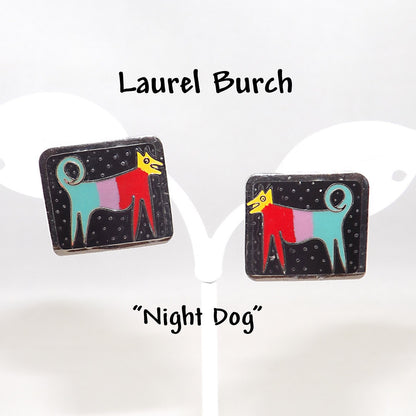 Vintage Laurel Burch "Night Dog" Post Earrings, 1980s Vintage Jewelry