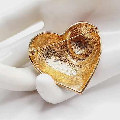 Vintage Red Enamel CZ Heart Brooch Christmas Pin 1.5 Inch European Style