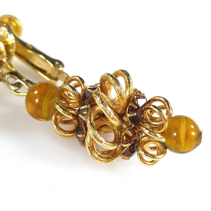 Vendome Topaz Rhinestone Drop Clip Earrings, Gold Plated, 1960s Vintage Jewelry