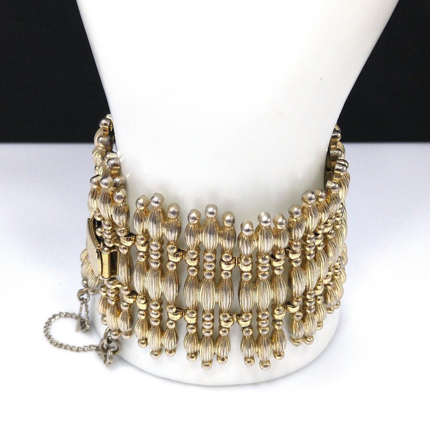 Vintage Monet "Minaret" Mid-Century Bracelet, Gold Plated, Book Piece, 1950s Jewelry