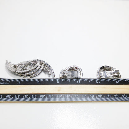 Swirl Aurora Borealis Rhinestone Brooch & Earrings, Rhodium Plated, 1960 Vintage