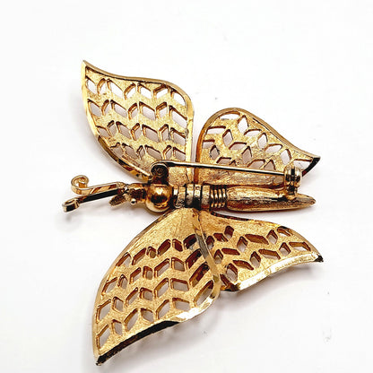 Vintage Gold Butterfly Brooch, Articulated Wings, Filigree Mid-Century Jewelry