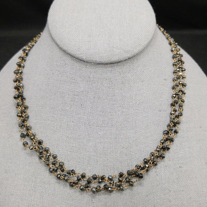 Hand Cut Crystal Wire Wrapped Necklace, Four Strands, Gold Silver Flowers, 1940s Vintage Jewelry