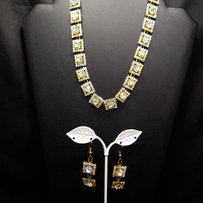 Vintage 1960s Aurora Borealis Rhinestone Necklace & Earrings Set – Square Links