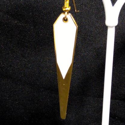 Vintage Laurel Burch Long Earrings, White Enamel, Gold Plated