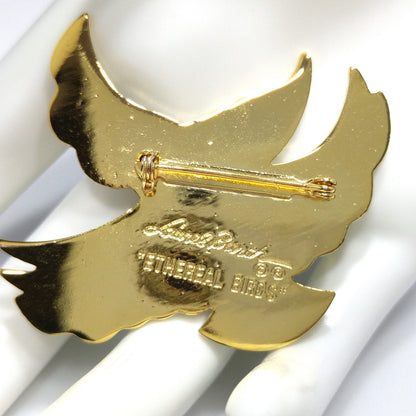 Laurel Burch "Ethereal Birds" Brooch, Cloisonné and Enamel, Gold Plated, 1980s Vintage Jewelry
