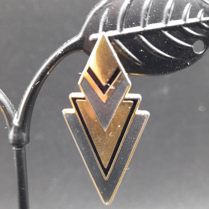 Vintage Laurel Burch Gray Gold Post Earrings, Geometric Gold Plated