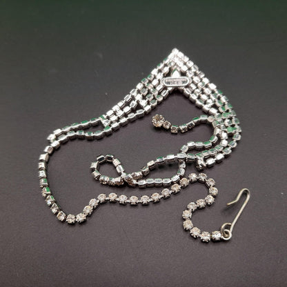 Eisenberg Ice Clear Rhinestone Necklace, Mid-Century Rhodium Plated, 1960s Vintage Jewelry