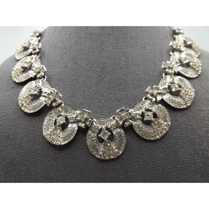 Hobe' Rhodium Plated Clear Rhinestone Choker Necklace, 17 Inches, 1960s Vintage Jewelry