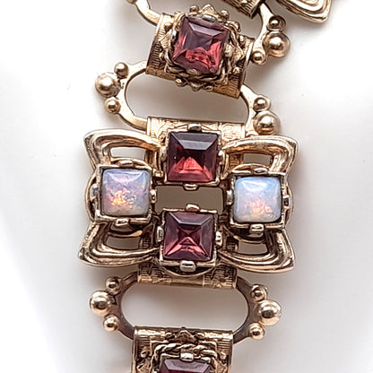 Vintage Purple Opalescent Cabochon Book Chain Bracelet