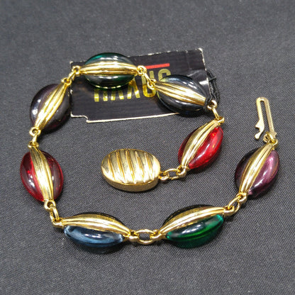 Swarovski Bracelet Multicolored Crystals, Gold Plated, Swan Logo