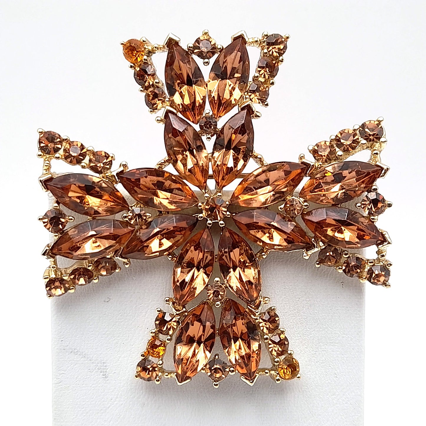 Vintage WEISS Maltese Cross Topaz Rhinestone Brooch