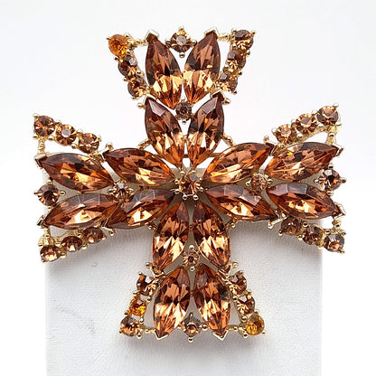 Vintage WEISS Maltese Cross Topaz Rhinestone Brooch
