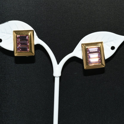 S.A.L. Swarovski Purple Crystal Small Clip Earrings, Gold Plated, Austrian Crystal, 1970s Vintage Jewelry