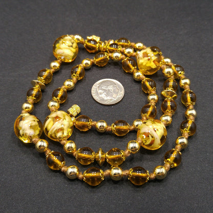 Vintage Murano Glass Necklace – Hand Blown Venetian Floral Beads, Aventurine, 1960s
