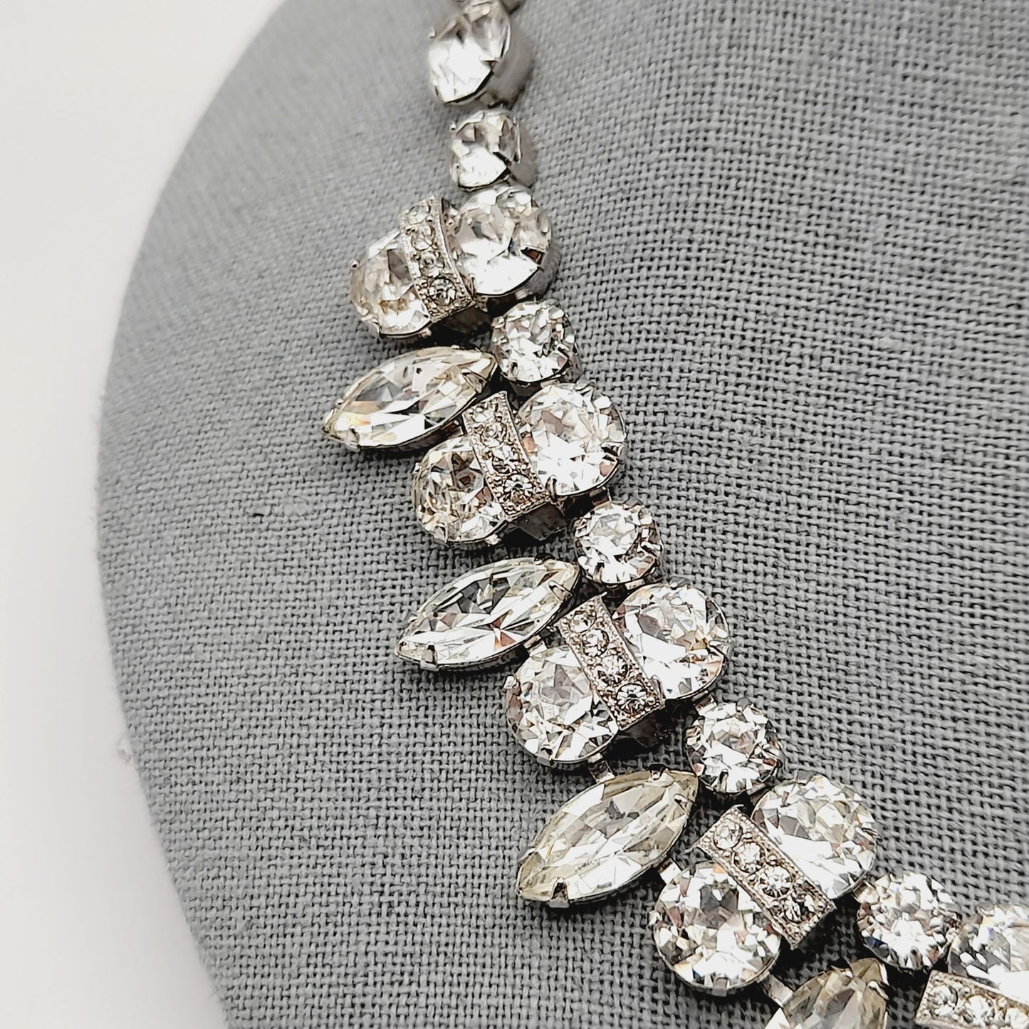 Eisenberg Clear Rhinestone Necklace Rhodium Plated 1950s Bridal Vintage