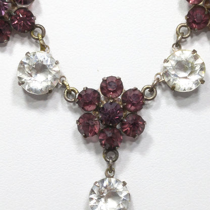 Vintage Sterling Art Deco Necklace, Open Back Czech Glass Stones, 1920s Vintage Jewelry