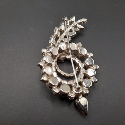 Mid-Century Clear Floral Spray Brooch, Rhodium Plated, Wedding Brooch, 1960s Vintage Jewelry