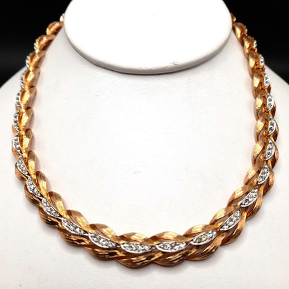 Vintage Clear Rhinestone Gold Tone Necklace Earrings Set, 1960s Vintage Jewelry
