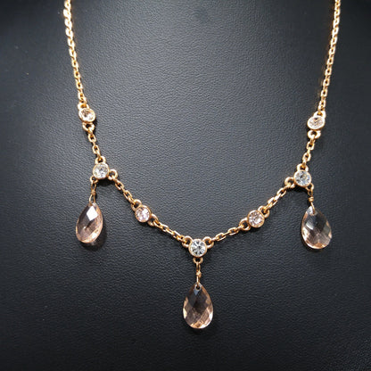 Givenchy Rose Gold Crystal Necklace – Three Drop Clear Rhinestones – Vintage Jewelry
