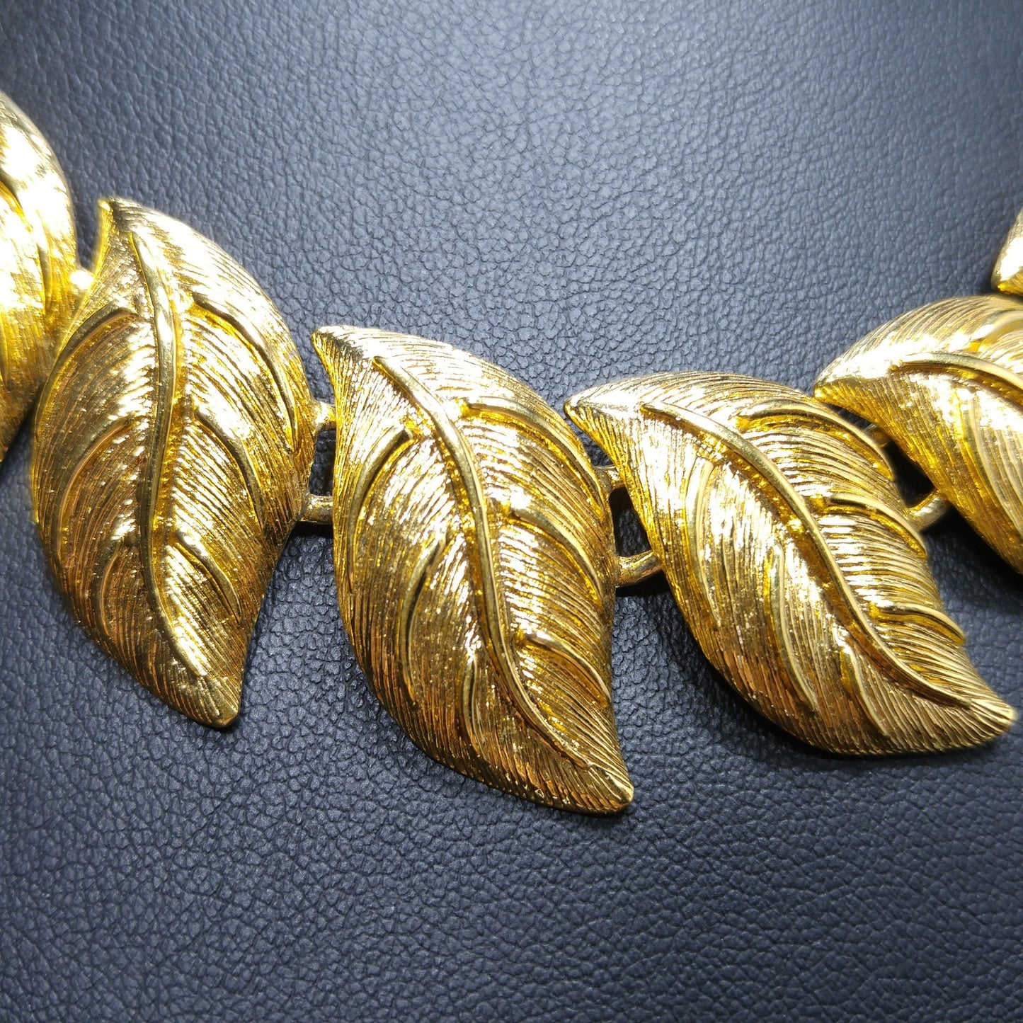 Napier Leaf Necklace and Drop Earrings, Post Earrings, Gold Plated, 1980s
