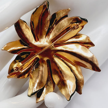 Vintage 1960s Peachy White Green Enamel Poinsettia Brooch