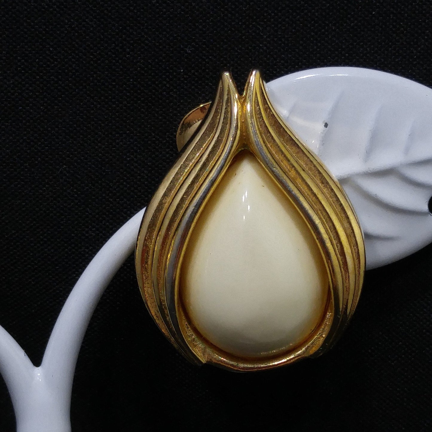 Christian Dior Cream Gold Plated Earrings, Rose Bud Shaped, 1980s Vintage Jewelry