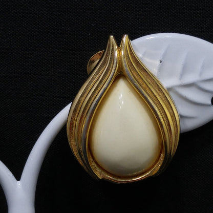 Christian Dior Cream Gold Plated Earrings, Rose Bud Shaped, 1980s Vintage Jewelry