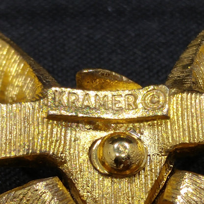 Kramer Gold Plated Bow Brooch, Textured Articulated Sash, 1950s Vintage Jewelry
