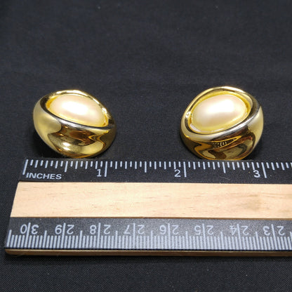 Vintage Givenchy Clip-On Earrings – Opalescent Faux Pearls, Gold Plated, 1980s