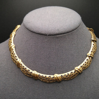 Monet Lacy Link Choker Necklace, Gold Plated, 1960s Vintage Jewelry
