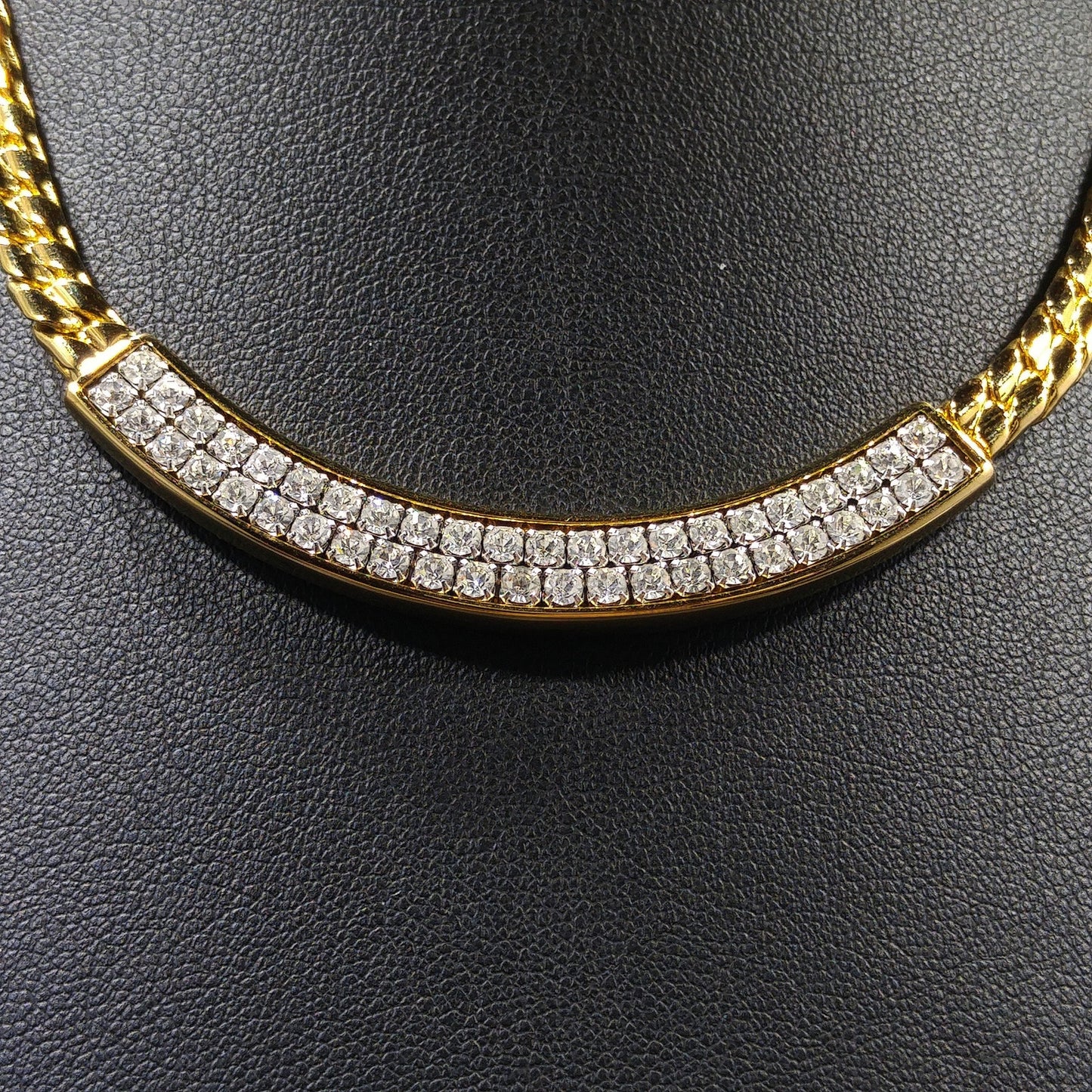 Vintage Swarovski Clear Rhinestone Gold Chain Necklace 1980s Swan Logo Signed