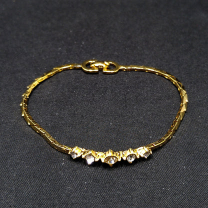 Christian Dior Clear Rhinestone Bracelet, Gold Plated, Triangle Chain, 1980s Vintage Jewelry