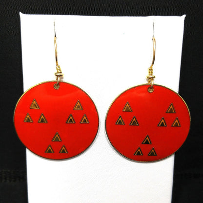 Vintage Laurel Burch "Himalaya" Dangle Earrings, Red Enamel, Gold Plated