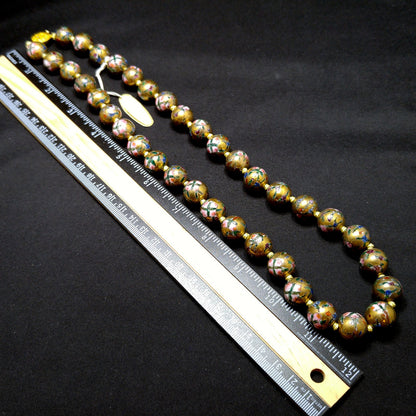 Vintage Chinese Beaded Necklace, Hand Painted & Knotted Floral Beads, 1940s Vintage Jewelry